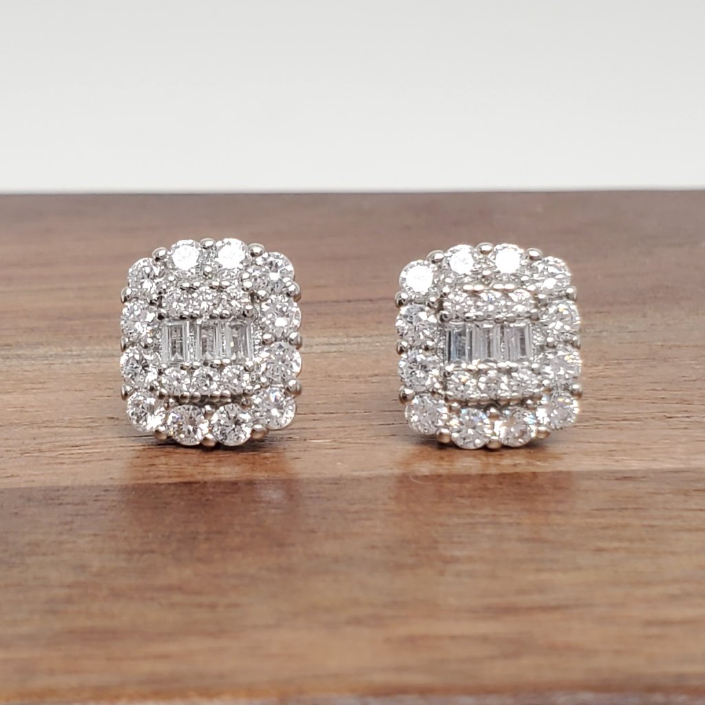 925 Sterling Silver Womens 2ct Square Diamond Stud Earrings Ladies New Jewelry